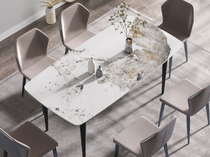 70.87" Modern Artificial Stone Pandora White Curved Black Metal Leg Dining Table - Antique White
