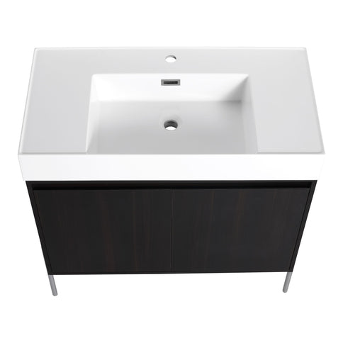 Freestanding Bathroom Vanity With Resin Sink And Storage Cabinet