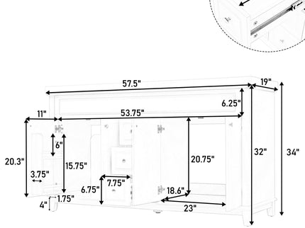 Bathroom Vanity With Double Sinks, 3 Drawers & 4 Doors - White