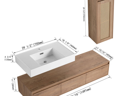 Modern Imitative Wall Mounted Bathroom Vanity With Resin Sink And Side Cabinet