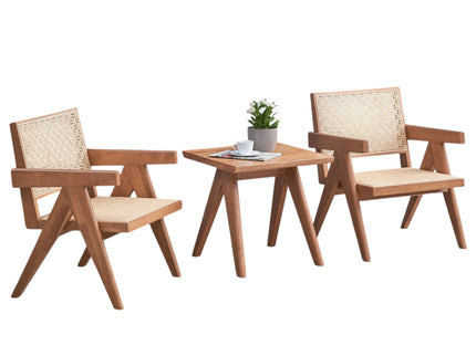 3 Piece Accent Chair Set And Matching End Table For Living Room - Natural