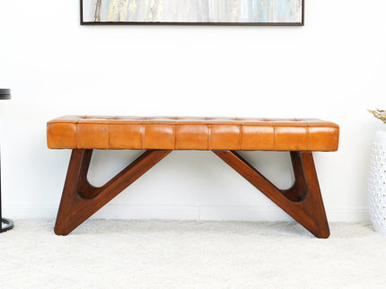 Mia - Bench With Buttons - Brown / Rustic