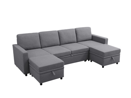 Extra Wide U - Shape Convertible Sleeper Sofa Bed With Dual Storage Ottoman