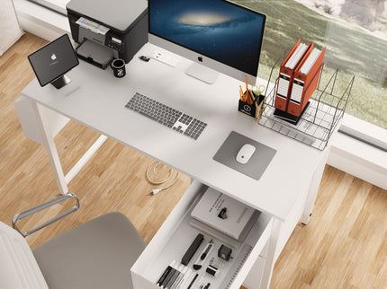 Office Desk With Power Outlet, 3 Drawers And Side Pocket For Office - White