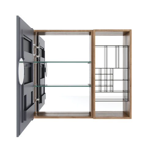 Wall Mounted Bathroom Mirror Cabinet With Adjustable Shelves - Imitative Oak
