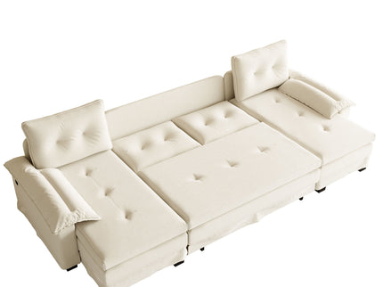 U-Shaped Sleeper Sofa With Pull Out Bed, Removable Armrests & USB Ports For Living Room