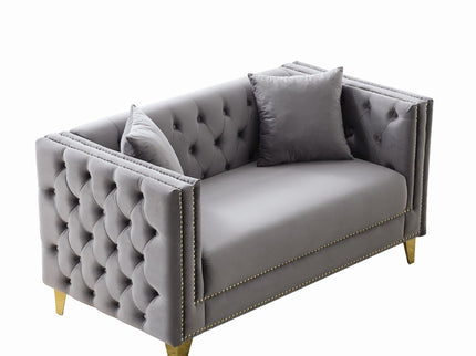 2 Seater Deep Seat Sofa With Button Nailhead, Square Arm