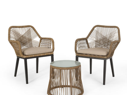 Conversation Set With Tempered Glass Table Top - Light Brown