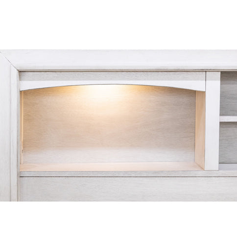 Bed Set With Storage Drawers, Open Shelves, And Built In LED Lighting