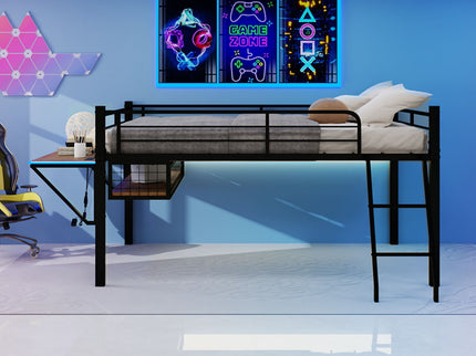 Loft Bed With Built In Desk, LED Light Strip
