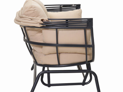 2 Person Egg Shaped Outdoor Swing Chair With Adjustable Canopy - Acacia Wood / Black / Taupe