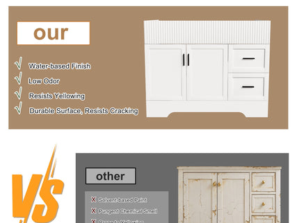 Bathroom Vanity Set, Fluted Cabinet, Soft Close Doors & Drawers, Single Faucet Hole, Sink Included - White