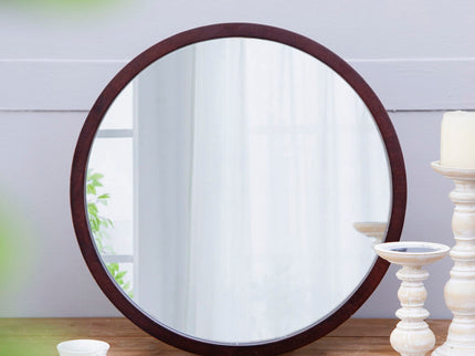 Circle Wall Mirror With Wooden Frame, Wall Mirror For Living Room