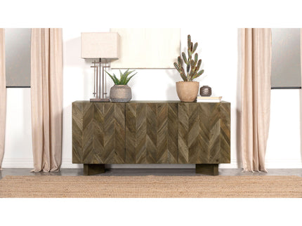 Roman - 3 Door Server With Chevron Design - Brown