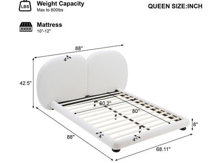 Queen Size Upholstered Platform Bed Frame With Split Headboard - White
