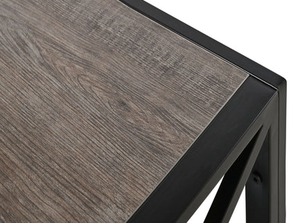 Industrial Style Coffee Table For Bedroom & Living Room With Tempered Glass & Wood Grain - Wood
