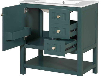 Transitional Style Bathroom Vanity Cabinet Combo With Ceramic Sink