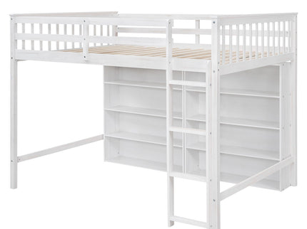 Loft Bed With 8 Open Storage Shelves And Built In Ladder