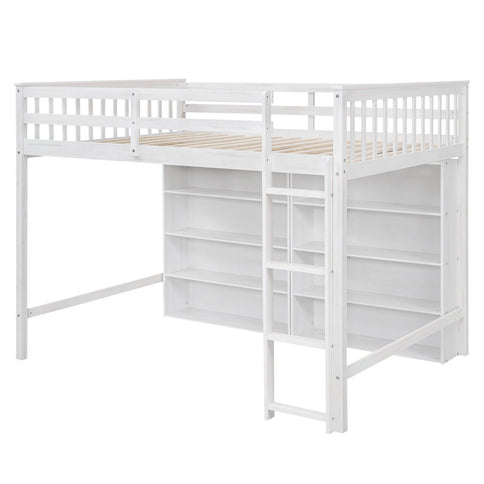 Loft Bed With 8 Open Storage Shelves And Built In Ladder