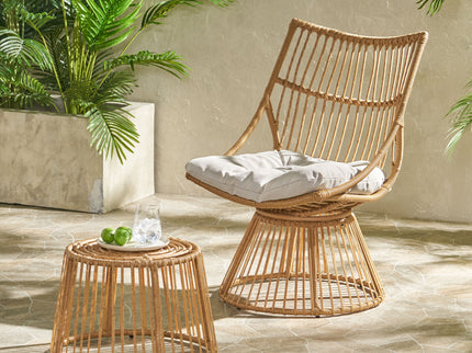 2 Piece Rattan Patio Set With Club Chair And Side Table - Beige / Light Brown