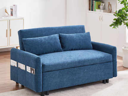 Pull Out Sleep Sofa Bed Loveseats Sofa Couch With Adjsutable Backrest, Storage Pockets, 2 Soft Pillows, USB Ports For Living Room, Bedroom, Apartment, Office
