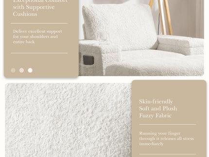 Oversized Chaise Lounge Indoor Rabbit Fur Sofa Bed With Storage Ottoman And Armrests Cup Holders With Deep Seat