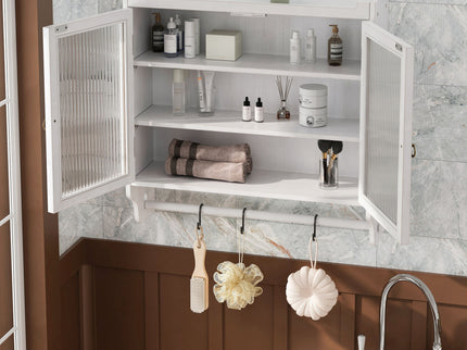 Vintage Double Door Wall Cabinet With Three Tiers Storage And Towel Rack - White Washed