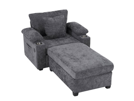 Modern Oversized Chair With Ottoman, Cupholders And USB Charging Ports