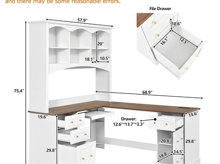 Space Saving L-Shaped Computer Desk With Keyboard Tray & Charging Stations