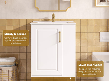 Wall Mounted Bathroom Cabinet With Side Shelf Combo, Vanity With Sink - White