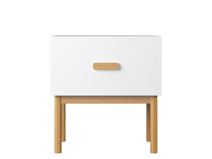 Nightstand With Drawer, Minimalist Bedside Table With Handle For Bedroom - White