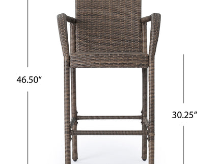 Outdoor Wicker Barstools With Rattan And Iron Frame