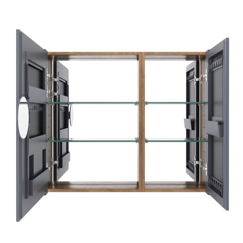 33.56" Wall Mounted Bathroom Cabinet With Adjustable Shelves - Imitative Oak