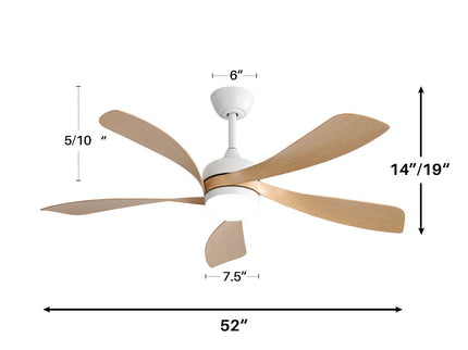 52" Ceiling Fan With 3 Color Dimmable LED Light, 5 Blades, Remote Control, Reversible DC Motor