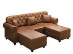 Light Brown / 3 Pc. 3 Seater Sofa, 2 Ottomans