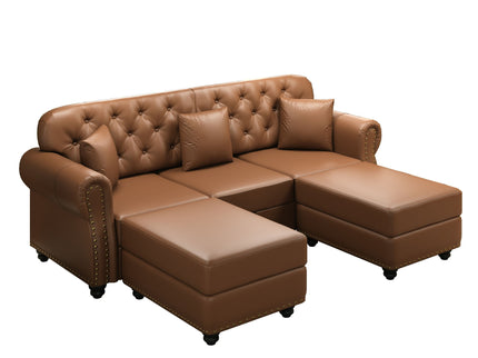 Upholstered Sofa With Nailhead Trim, Rolled Armrests With Ottoman