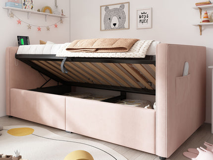 Upholstered Hydraulic Storage Daybed With USB & Type C Charging