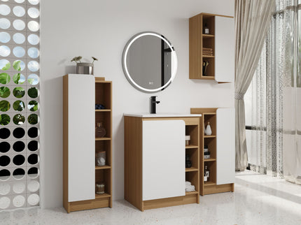 4 Piece Bathroom Vanity Set With Sink, Vanity Combo With Storage Cabinets - Black / Light Oak / White