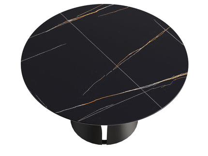 Modern Artificial Stone Round Carbon Steel Base Dining Table, Can Accommodate 6 People - Black