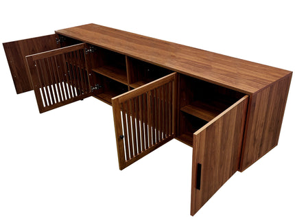 TV Stand, Media Console With Soft Closing Hinges, Adjustable Shelves, Slatted Doors - Walnut