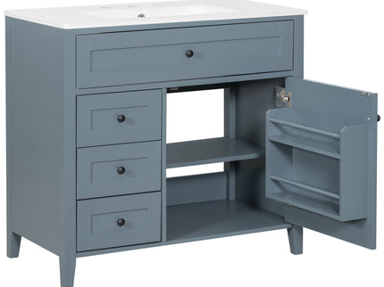 Bathroom Vanity With Sink, 3 Drawers & Cabinet With Adjustable Shelves