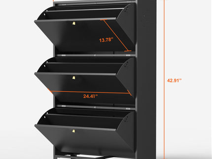 3 Drawer All Steel Shoe Cabinet, Freestanding Storage Organizer With Flip Door