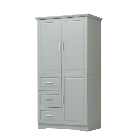Tall And Wide Storage Cabinet With Doors For Bathroom Or Office, 3 Drawers - Gray