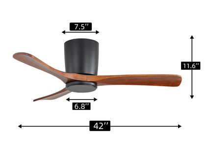42" Flush Mount Ceiling Fan With 3 Blades, DC Reversible Motor