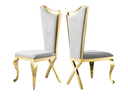 Gorgeous Streamlined High Back Fabric Stainless Steel Dining Chair (Set of 2) - Gold / Gray