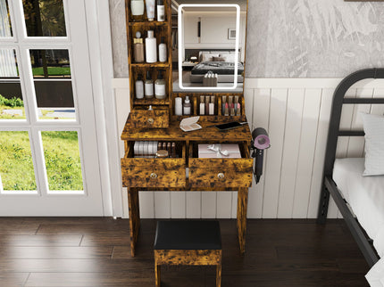 Modern Small Vanity Desk With 3 LED Lighting Modes, 3 Drawers