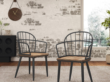 Industrial Inspired Indoor Dining Chair With Metal Legs And Birch (Set of 2) - Black / Natural
