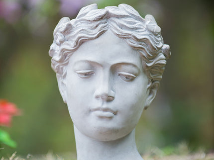 Greek Style Cement Head Planter Indoor Outdoor Home, Garden Decor - Gray