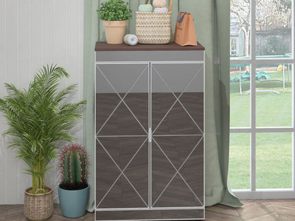 Elegant Decor Mirrored Shoe Cabinet With Edging Double Door Storage Cabinets Glass - Brown / Silver / Gray