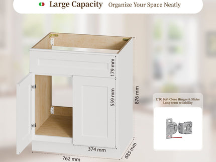 Shaker Base Cabinet With Soft-Close Drawer & Double Doors, Adjustable Shelf